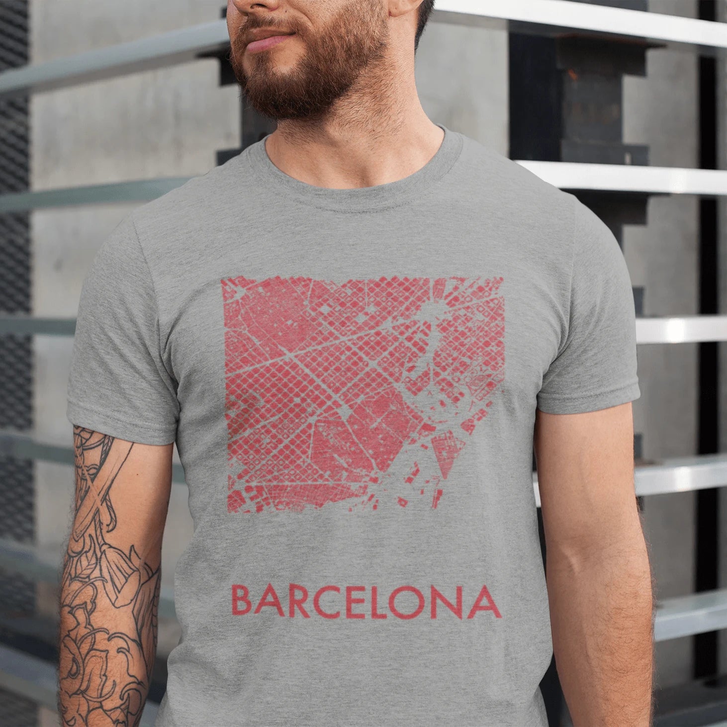 T-Shirt Athletic Heather / XS Barcelona City Map T-Shirt