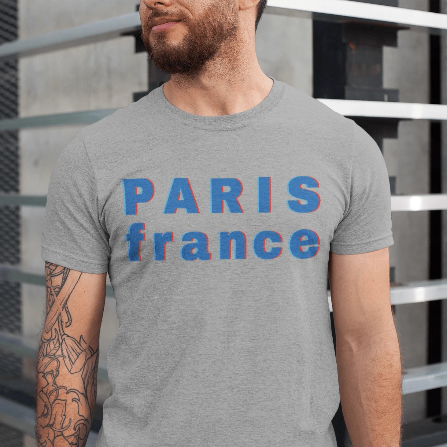 T-Shirt Athletic Heather / XS Paris France Double Vision T-Shirt