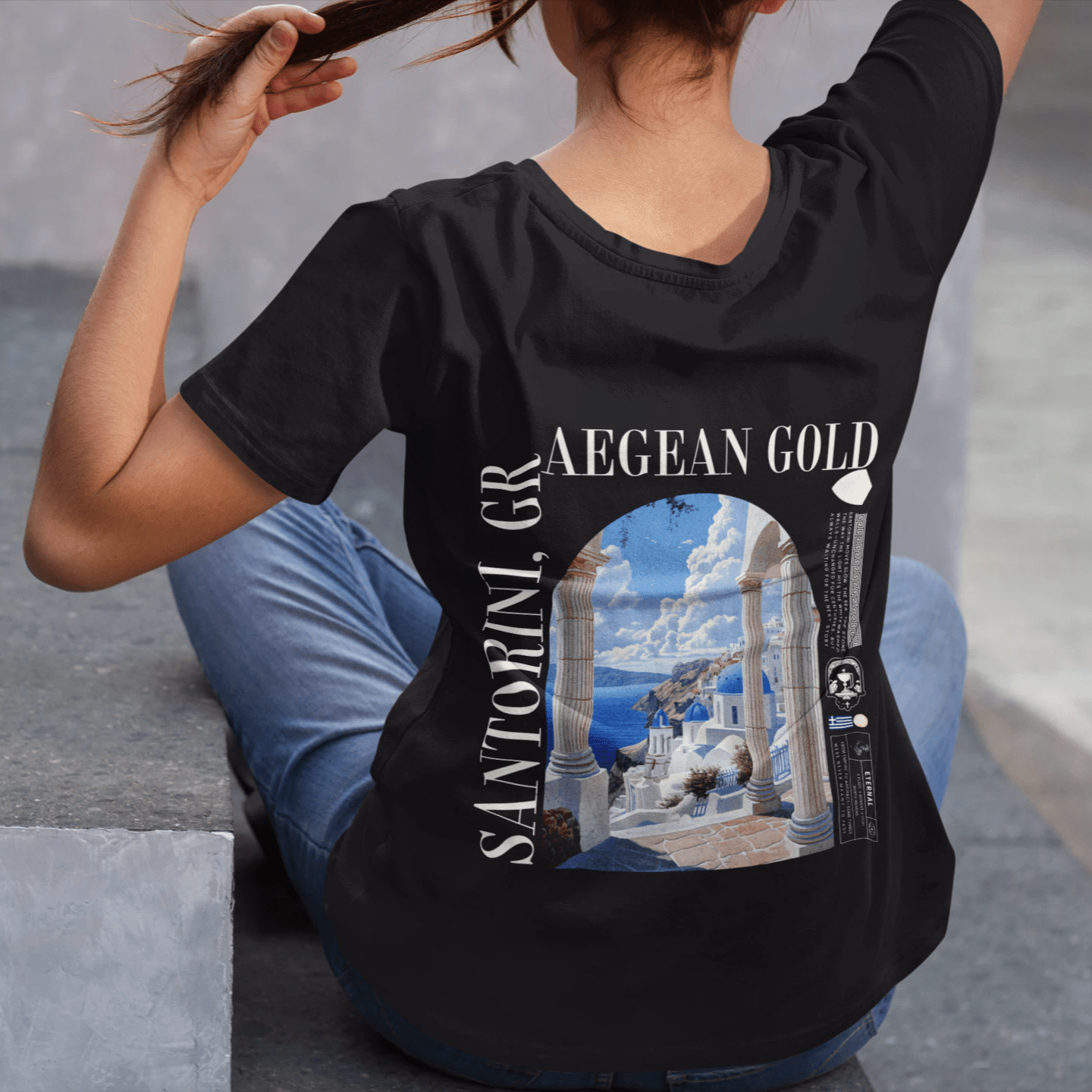 T-Shirt Black / XS Santorini, Greece T-Shirt - Aegean Gold