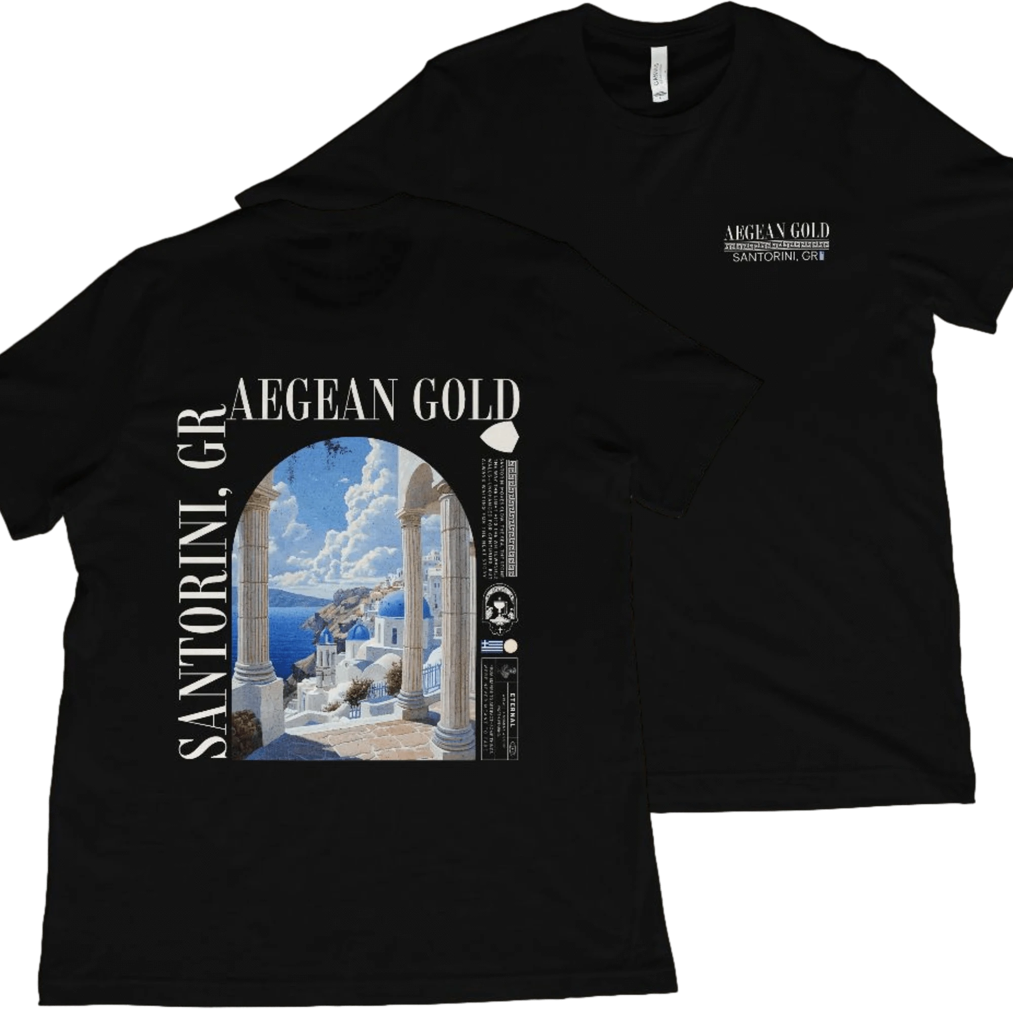 T-Shirt Black / XS Santorini, Greece T-Shirt - Aegean Gold