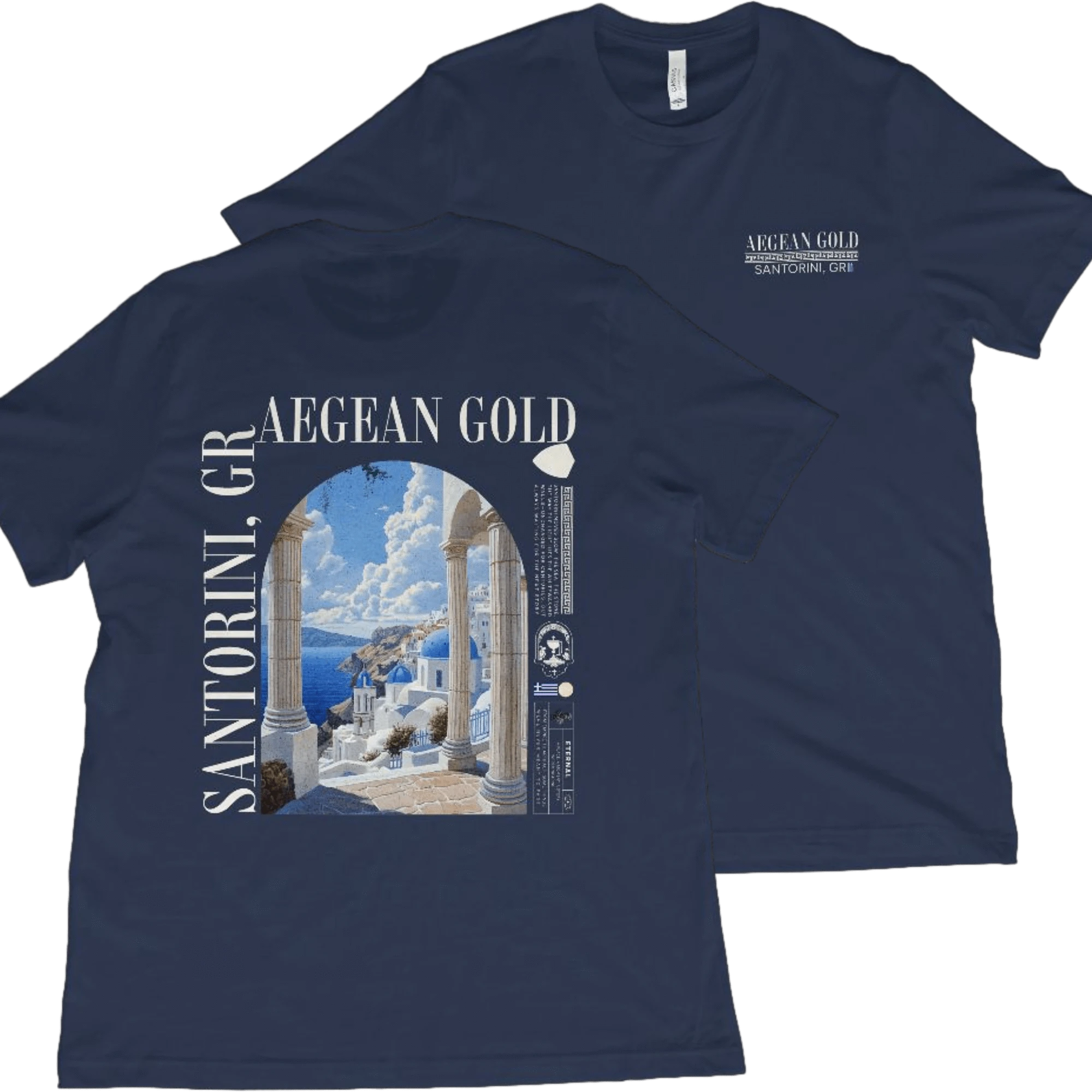 T-Shirt Navy / XS Santorini, Greece T-Shirt - Aegean Gold