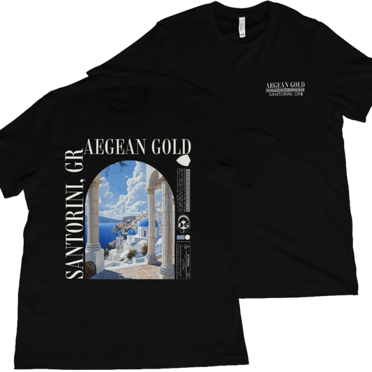 T-Shirt Black / XS Santorini, Greece T-Shirt - Aegean Gold