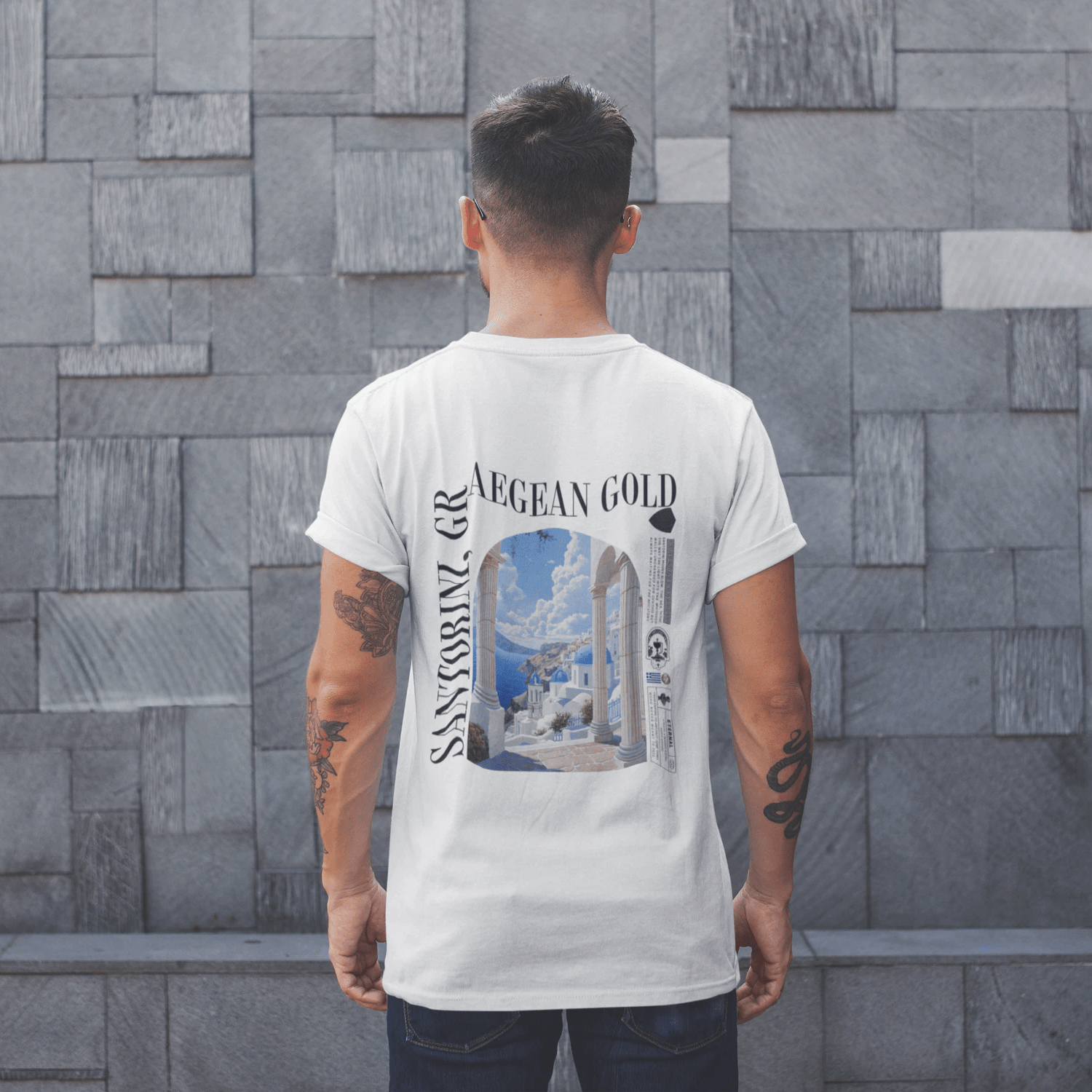 T-Shirt White / XS Santorini, Greece T-Shirt - Aegean Gold